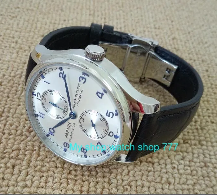 فراشة مشبك 43 مللي متر PARNIS فضي الأبيض الهاتفي بلوغ السلطة التلقائي الذاتي الرياح الرجال الساعات ساعات آلية 6a فراشة مشبك 43 مللي متر PARNIS فضي الأبيض الهاتفي بلوغ السلطة التلقائي الذاتي الرياح الرجال الساعات ساعات آلية 6a