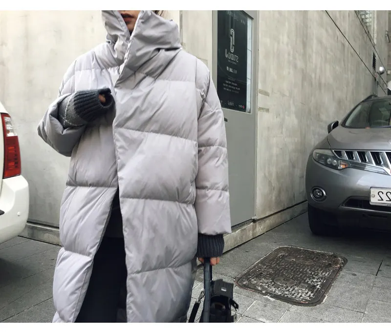 Зимняя пуховая куртка со стоячим воротником, Женская куртка, больше размера d, пальто свободного размера плюс, теплая парка, длинная однотонная стеганая верхняя одежда C328