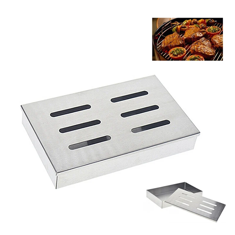 

21.2*13*3.5cm Outdoor BBQ Accessories Stainless Steel Barbecue Grill Cooking Tools Bacon Fish Mini Wood Chips Smoking Box