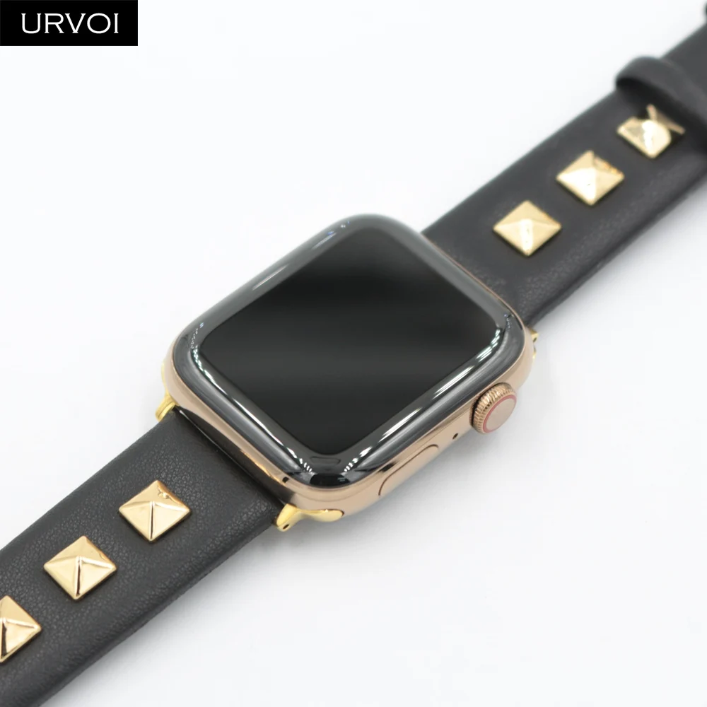 URVOI Шипованный ремешок для apple watch series 5 4 3 2 1 Swift кожаный ремешок rockstud для iWatch наручные часы в стиле панк ручной работы дизайн