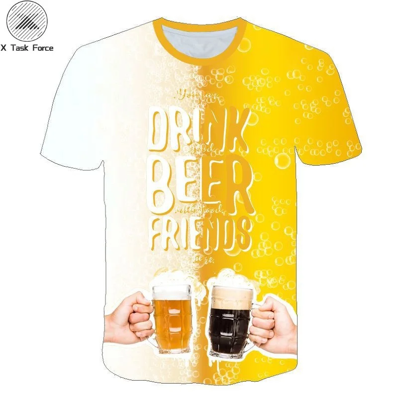 2019 летняя новая дизайнерская Детская футболка с принтом «Beer time» футболка Веселая Повседневная S-160 с короткими рукавами в стиле хип-хоп