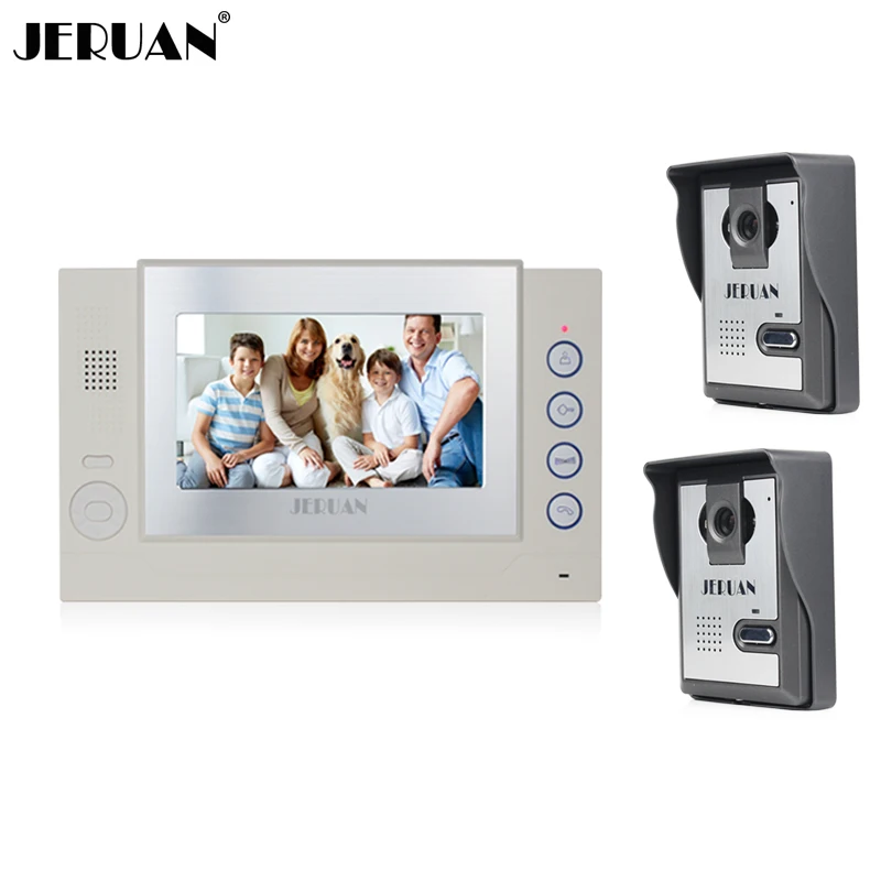 

JERUAN 7 inch video door phone intercom system video recording doorphone 1 monitor 2 camera