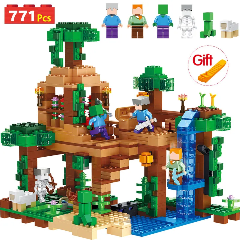 

Creator My World Blocks Technic Compatible LegoINGLYS Minecrafted Jungle Tree House Bricks Toys For Children Christmas Gift