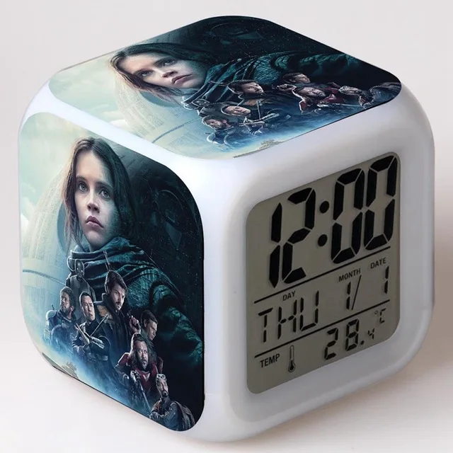 Rogue One: Звездные Войны История мультфильм фигурка героя игры Детские игрушки 7 цветов изменения цифровые, со светодиодом Будильник - Цвет: Черный