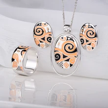 

RainMarch Bohemian Geogretric Enamel Silver Earrings Ring Pendant For Women 925 Sterling Silver Necklace Pendant Party Jewelry