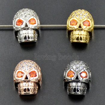 

10Pcs/Lot Skull Zircon Gem Stones Micro Pave Connector Bracelet Charm Beads Gunmetal Gold Silver Rose Gold 10x13mm Wholesale