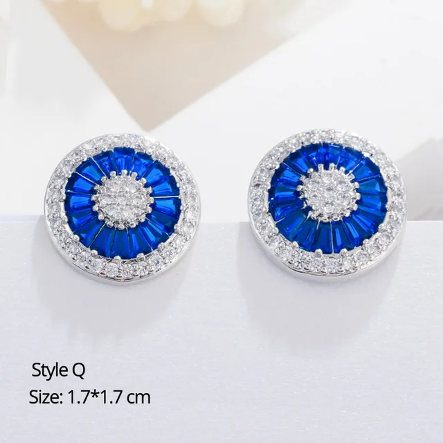BeaQueen Leaf Flower Teardrop Cubic Zircon Royal Jewellery Big Dark Blue CZ Crystal Long Dangle Wedding Earrings for Women E293 Style Q