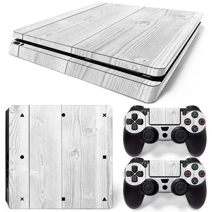 

white wooden simple wonderful skin for PS4 slim console and two controller covers man skin sticker decals #TN-P4Slim-1302