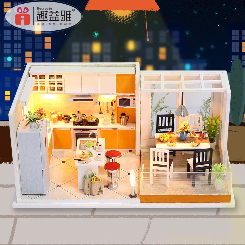 Кукольный дом мебель Miniatura DIY кукольные домики набор миниатюрная кукольная Кухня Детские деревянные игрушки для детей подарок на день рождения