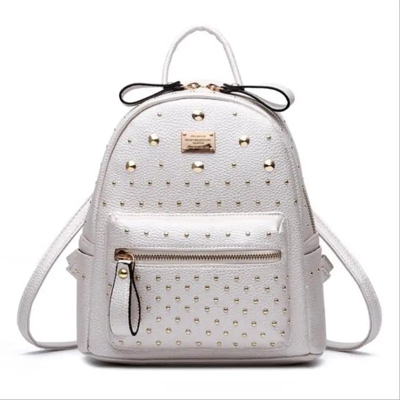 

Rivets Backpack Girl College School Backpacks Pu Leather Mochila Escolar Bag Luxury Black Gold Silver Rucksack for Teenage Girls