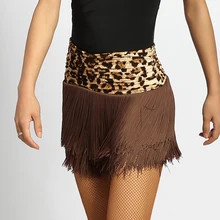 Новинка, Женская юбка для латинских танцев, черный/красный/кофейный Леопардовый шелк со льдом и кисточками, ча-ча/Румба, платье для латинских танцев, Упражнение/представление