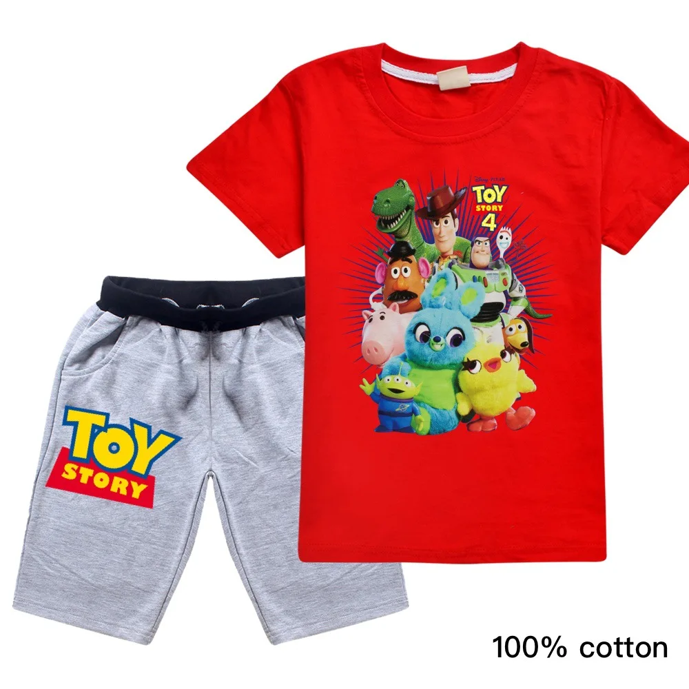 toy story 4 New Fashion Baby Clothes Black White Summer Mickey Baby Boy Clothes Cotton Baby Girl Clothing Set Soft Kids Clothes - Цвет: Красный