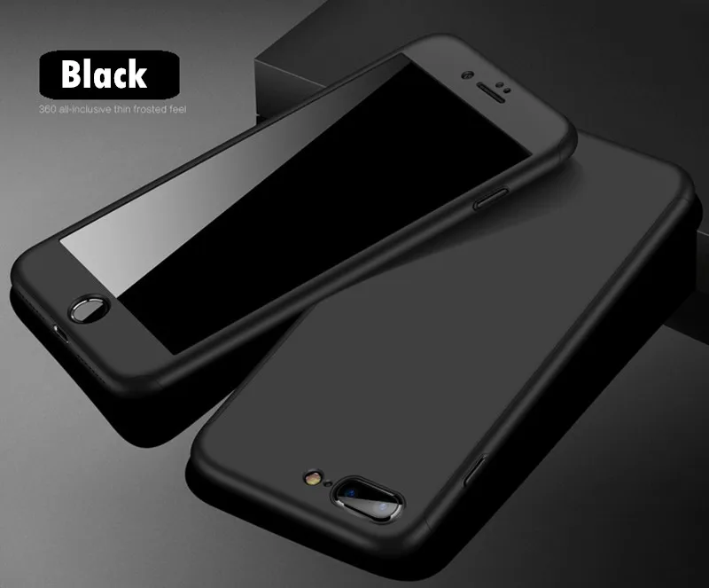 Роскошный 360 полный защитный чехол для телефона для iPhone 6 6s Xs Max XR X Coque чехол для iPhone 6 6s 7 8 Plus чехол 5 5S SE крышка стекло - Цвет: Black