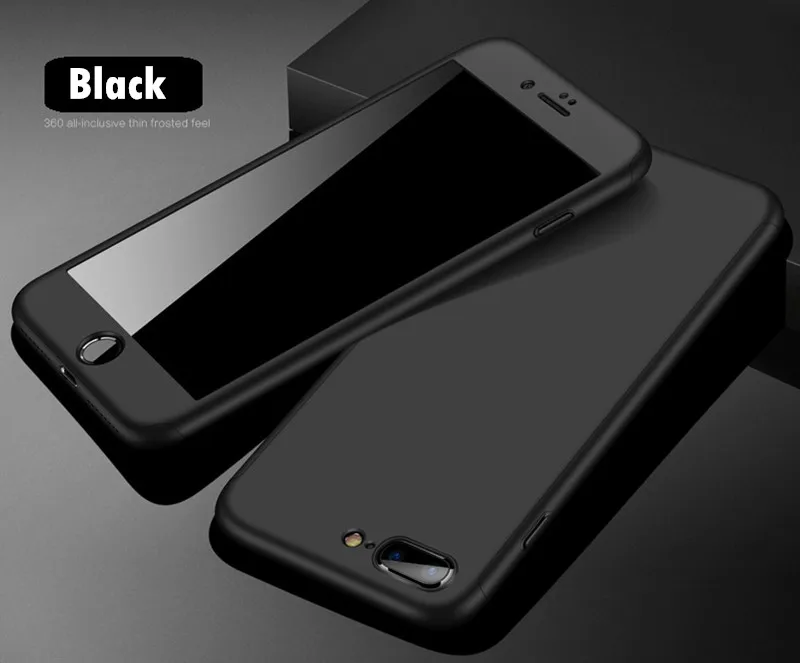 Black Роскошный 360 полный защитный чехол для телефона для iPhone 6 6s Xs Max XR X Coque чехол для iPhone 6 6s 7 8 Plus чехол 5 5S SE крышка стекло - Цвет: Black