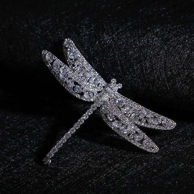 Luxury Cubic Zirconia Dragonfly Women Brooches Fashion Jewelry White Gold Plated Wedding Prom Accessories Brooch Pin