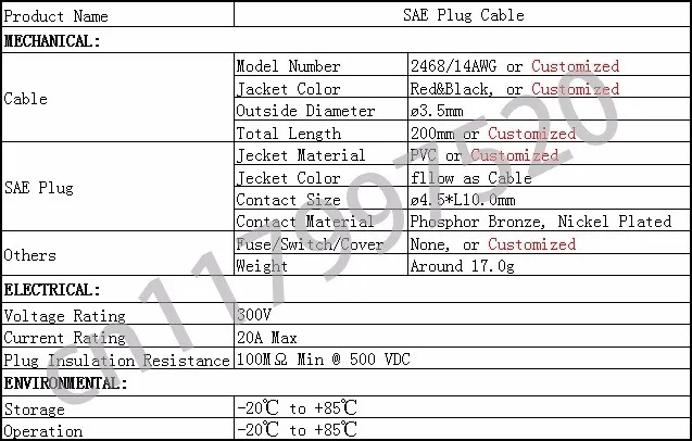 Вилка sae быстрый разъем 20A/2468/14AWG медный шнур штекер питания для автомобильной руля автомобиля Батарея скачок стартер Панели солнечные