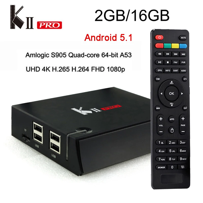

KII Pro Android Tv Box DVB-T2 DVB-S2 Amlogic S905 2GB/16GB Android 5.1 Tv Box Quad-core Bluetooth 2GB/16GB 2.4G/5G Wifi Smart tv