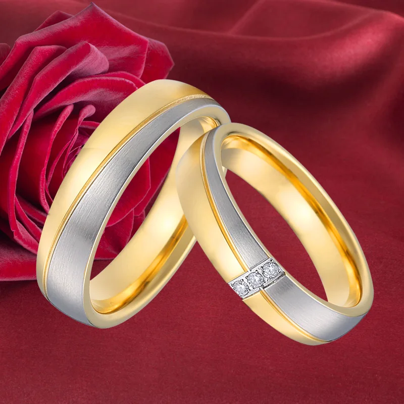 Unique Mens Wedding Band Jewelry Rings Gold Color two tone bague anel anillos Promise Couple Engagement Rings for women (6)