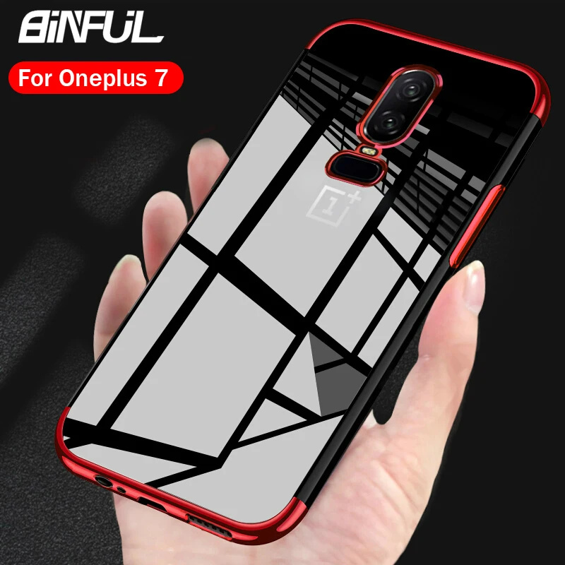 

Oneplus 7 Case Cover Luxury Transparent Soft Silicone Slim Plating Edge TPU Back Cover For Oneplus7 One Plus 7 Cases Phone Coque