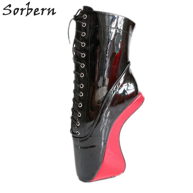 Sorbern/черные и красные балетные ботинки на танкетке; ботильоны с широким голенищем; Женская Клубная обувь; женские балетки на каблуке для тан... Sorbern/черные и красные балетные ботинки на танкетке; ботильоны с широким голенищем; Женская Клубная обувь; женские балетки на каблуке для тан...