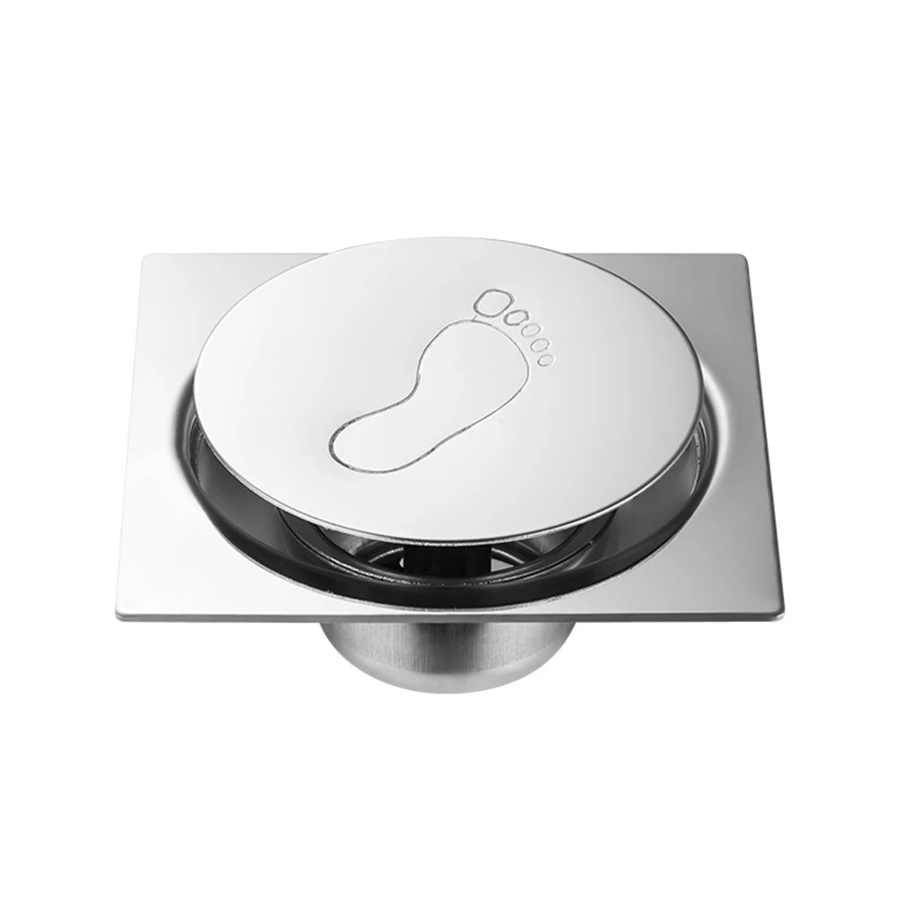 

Bathroom Silver Pedal Type Cover Hotel Square Deodorant Bouncing Stainless Steel Floor Drain Durable Waste Shower Easy Clean