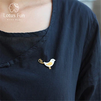 Lotus Fun Real 925 Sterling Silver Designer Handmade Fine Jewelry Adorable Little Jay Bird Brooches Pin Badge Broche For Women