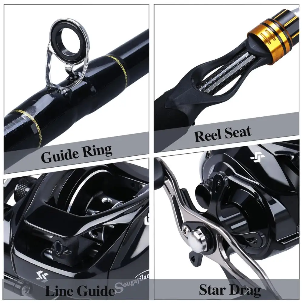 Sougayilang 1.8M 2.1M 2.4M Casting Fishing Rod Reel Combo 4 Sections Carbon Fiber Fishing Rod Baitcasting Reel Pesca Tackle