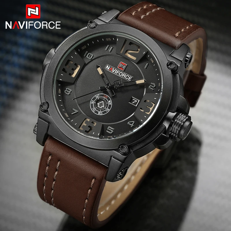 NAVIFORCE Роскошные Брендовые мужские часы, военные спортивные часы, мужские часы с кожаным ремешком, часы с датой, мужские кварцевые наручные часы, мужские часы