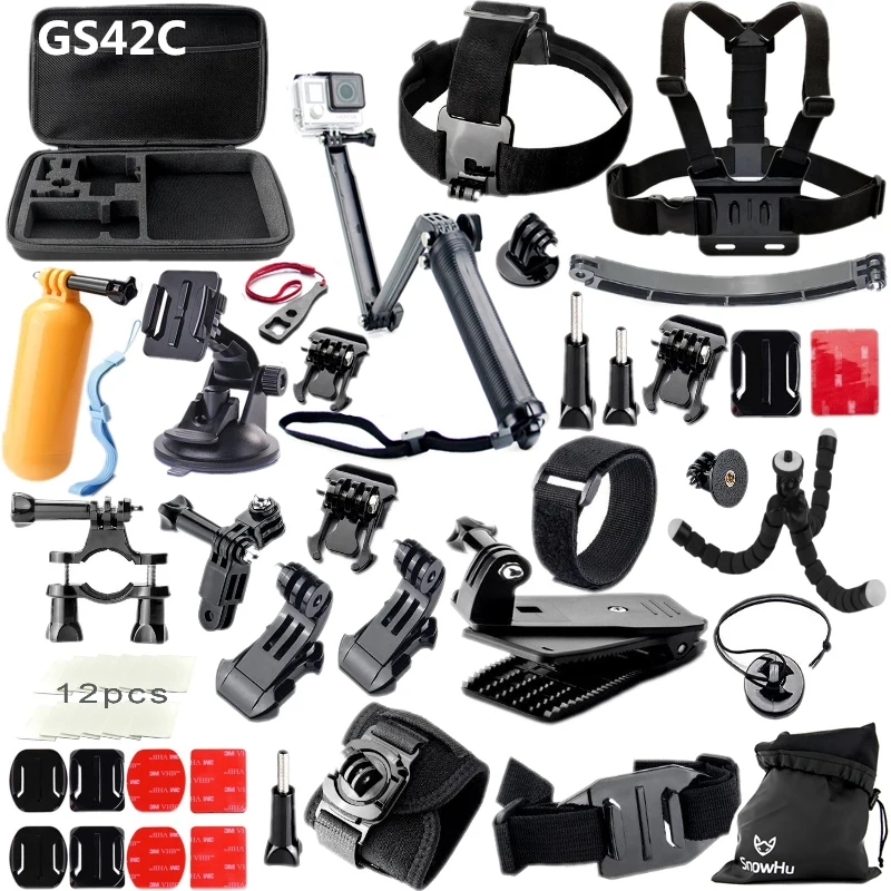 SnowHu, новинка, набор аксессуаров для Gopro hero, монопод для Go pro hero 8, 7, 6, 5, 4, для EKEN, H9, для xiaomi, для Yi, 4 K, Lite, EVA, чехол GS42 - Цвет: GS42C