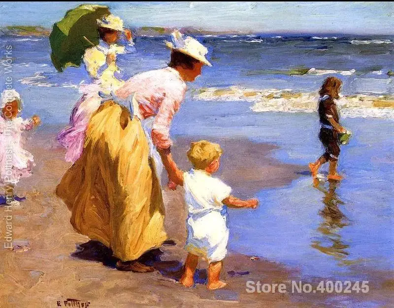 Oil Painting For Kids Room At The Beach Mother And Children By Edward Henry Potthast Hand Painted High Quality|Oil Painting Artwork|Oil Painting Videooil Painting Colour - Aliexpress