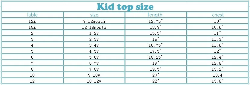 Kid top size