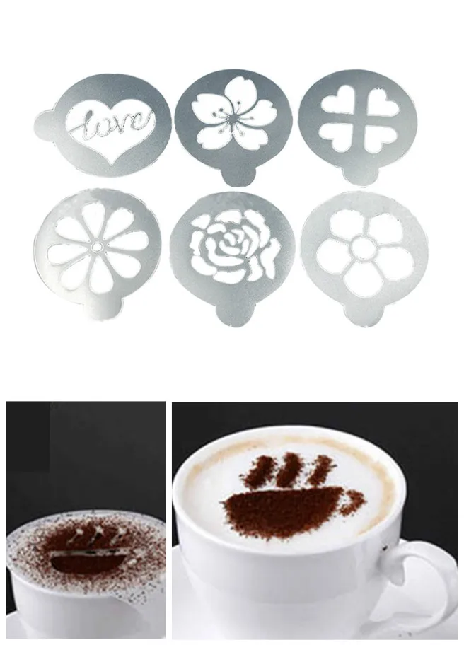 Dropshi 6Pcs/Set Coffee Stencil Plastic Milk Cake Cupcake Template Barista Cappuccino Latte Printing Model Spray Decoration Tool MDP66
