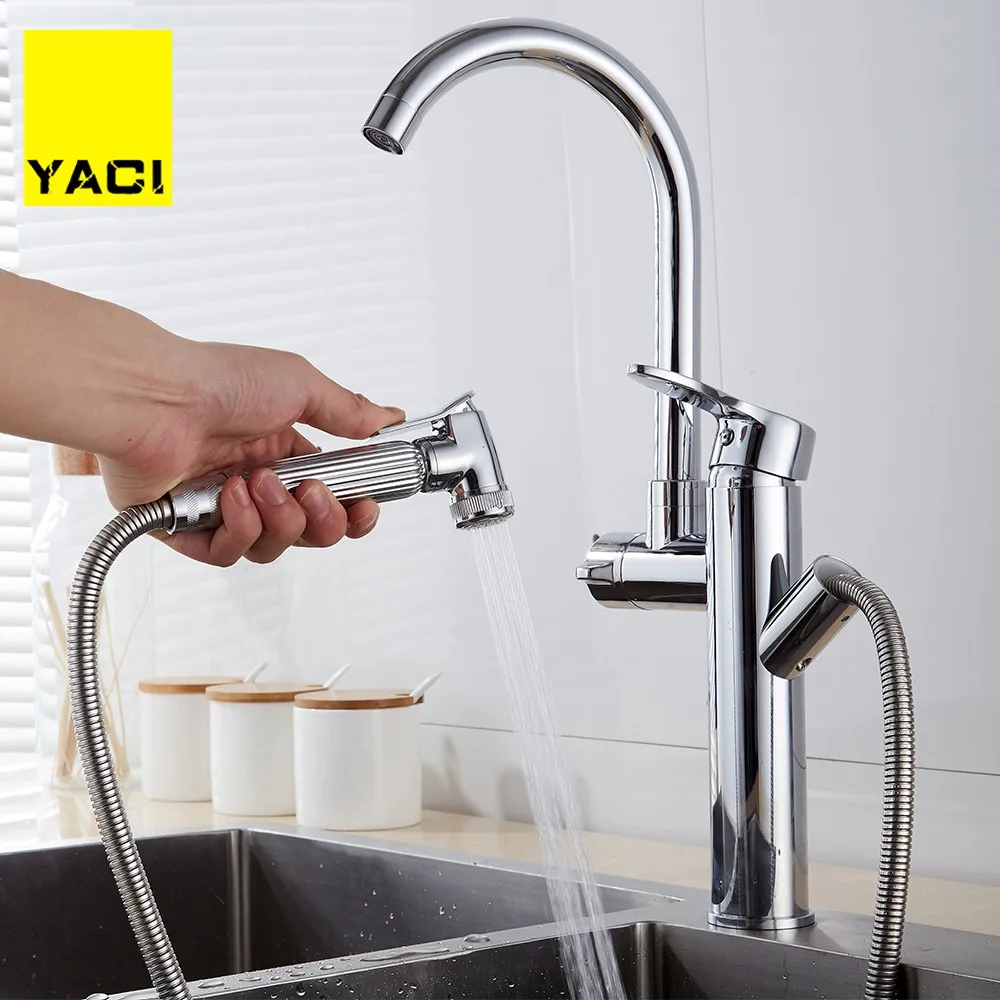 

Deck Mounted Pull Out Kitchen Faucet Chrome Finish Mixer Tap Single Handle Dual Sprayer Mixer ORB Polish Chrome Nickel Brush