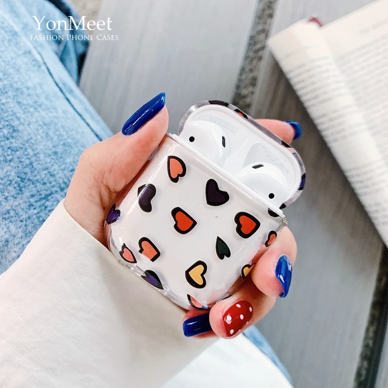 

Transprent cute candy colors love heart earphone Case for Apple Airpods 1/2 / i10 /i11 Protective Cover Bluetooth Earphone bag