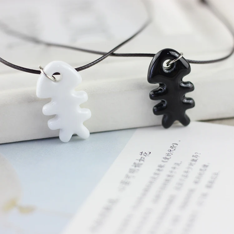 

Cute Little Fish Bone Clavicle Necklace & Pendants Rope Chain Valentine's Day Gift Fashion Creative Ceramic Necklace Jewelry