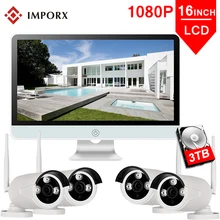 IMPORX 4CH 1080P беспроводной 1" ЖК-дисплей CCTV NVR комплект 2-мегапиксельная наружная охранная система видеонаблюдения wifi IP CCTV камера 3 ТБ