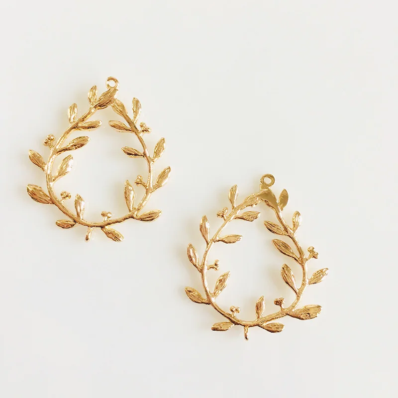 

wholesale 5 pcs/lot gold color Greek olive wreath charm pendant connector golden jewelry making craft findings DIY for women