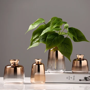 

Modern Electroplated gold Glass Vase Hydroponics small vases Dried Flower decor Tabletop containers wedding home decoration