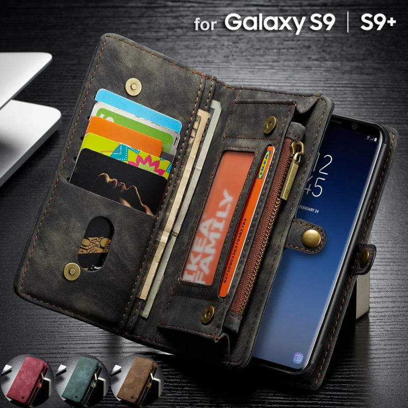 Роскошный Магнитный кожаный чехол 2 в 1 для Samsung Galaxy S9 plus раскладной кошелек на