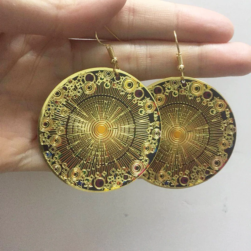 

Afghan India Middle East Golden Enamel Earring Round Geometric Drop Ears Hippie Tribal Egypt Nepal Gypsy Festival Ethnic Jewelry