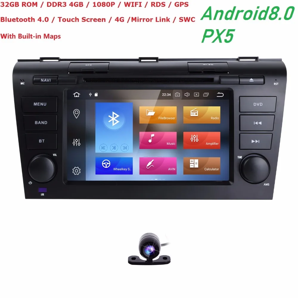 Sale 7" 8OctaCore Android8.0 OS Car DVD for Mazda 3 2004 2005 2006 2007 2008 2009 with 4GB RAM 32GB ROM & Built-in mic WIFI rear cam 3
