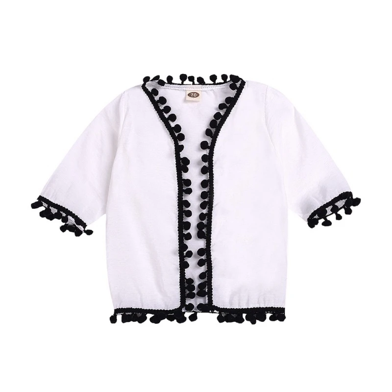 Летнее Детское пальто для девочек топы с бахромой и короткими рукавами, дизайнерская блузка повседневная одежда для малышей с защитой от УФ-лучей рубашка для девочек - Цвет: WXXL
