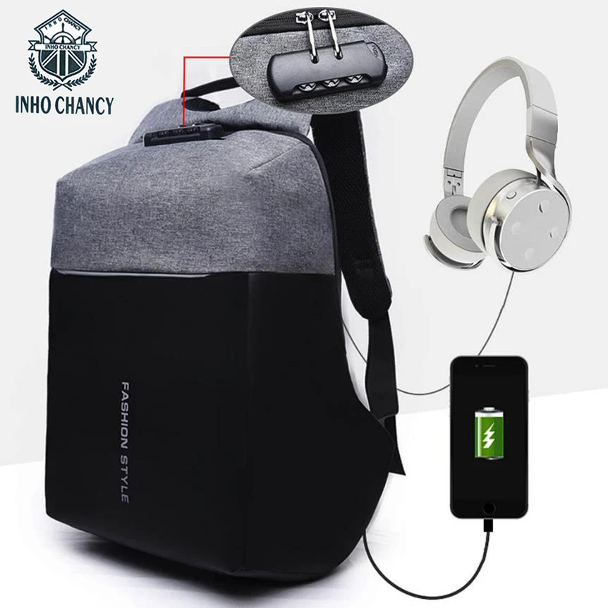 INHO CHANCY Роскошные противоугонные USB зарядка дорожные рюкзаки мужские
