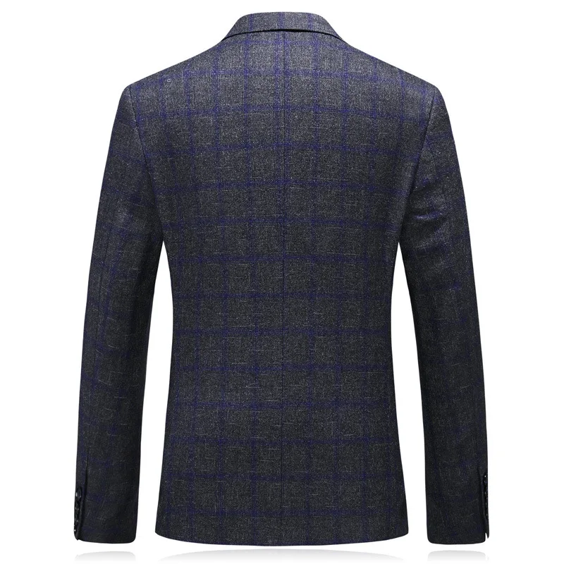 Shenrun весна осень мужской пиджак в повседневном стиле темно-синий костюм в клетку пиджак однобортный 2 пуговицы мужской деловой пиджак