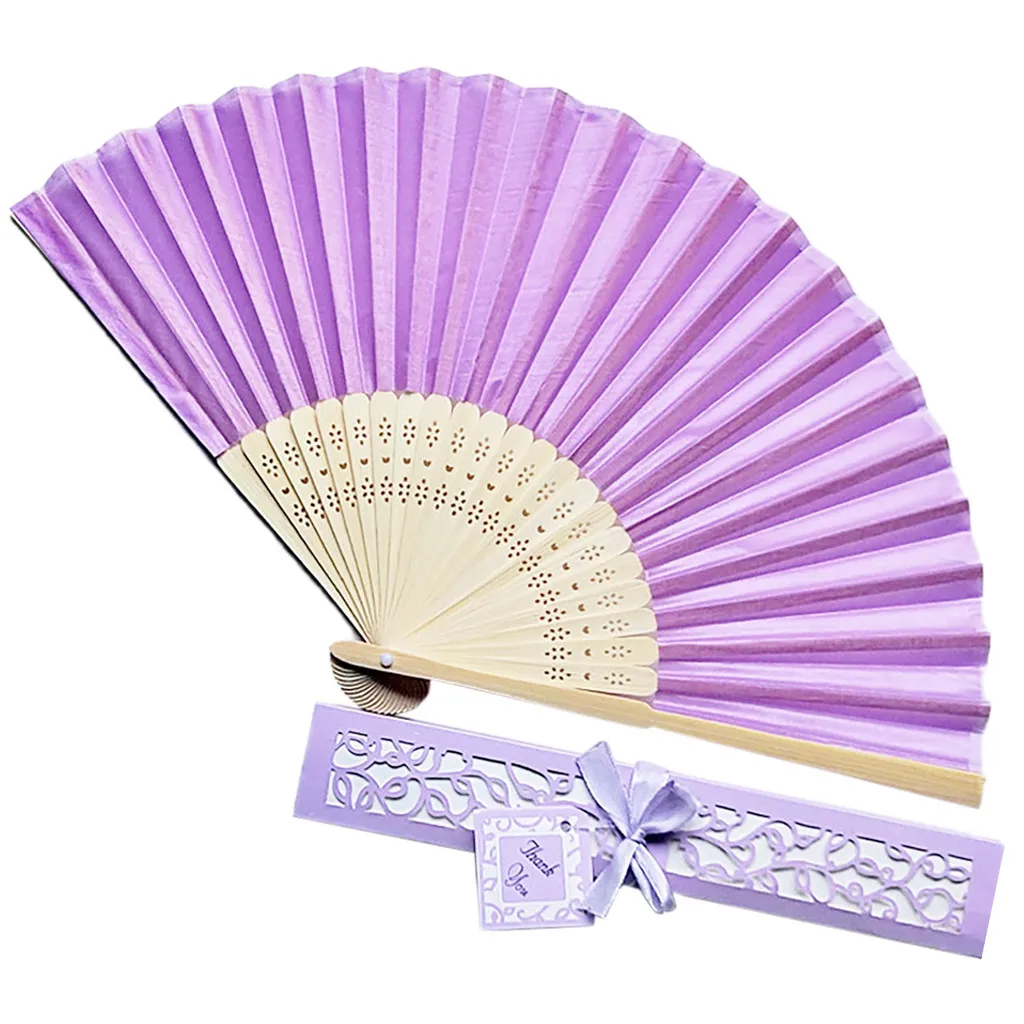 Свадебные ароматные вечерние, резные, бамбуковые, складные, шелковые веера, китайский стиль, деревянные веера, женские вееры, Abanicos Para Boda - Цвет: Light purple