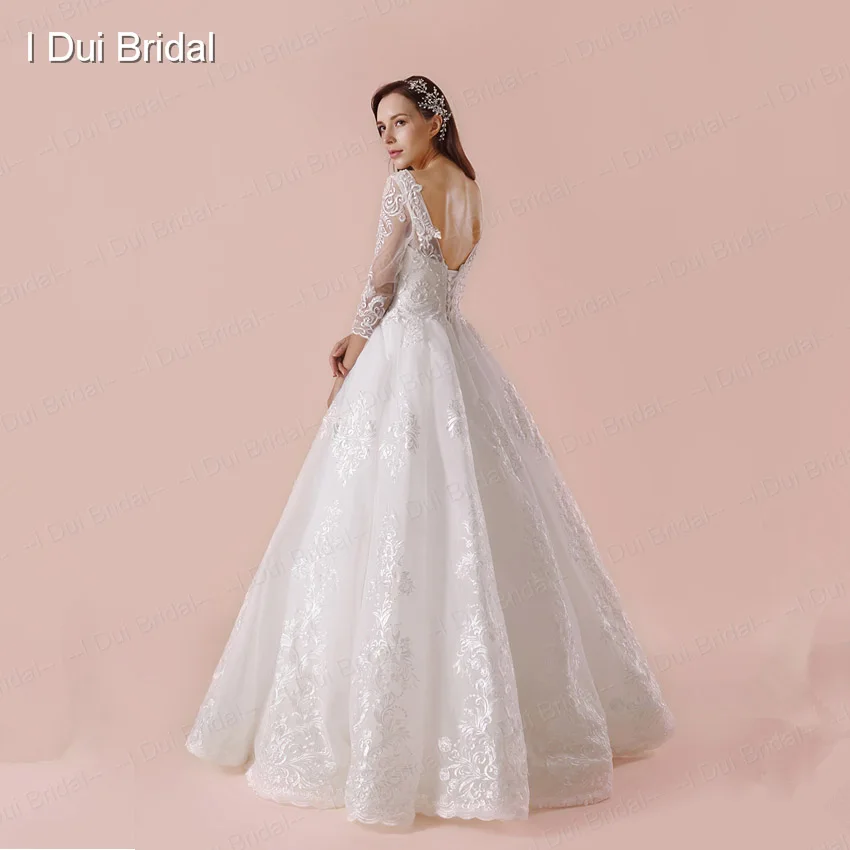Три четверти рукавами свадебное платье пол Длина большой линия Высокое качество свадебное платье 2018