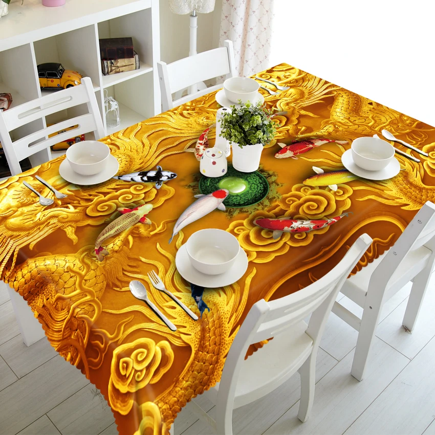 

3D Embossed Chinese Dragon Pattern Tablecloth Thicken Polyester Rectangular Banquet Outdoor Table Cloth Customized