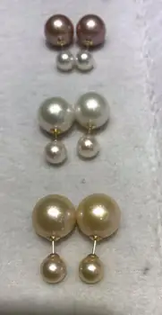 

Free shipping 6-10mm white freshwater South Sea Pearl earrings 14 gold