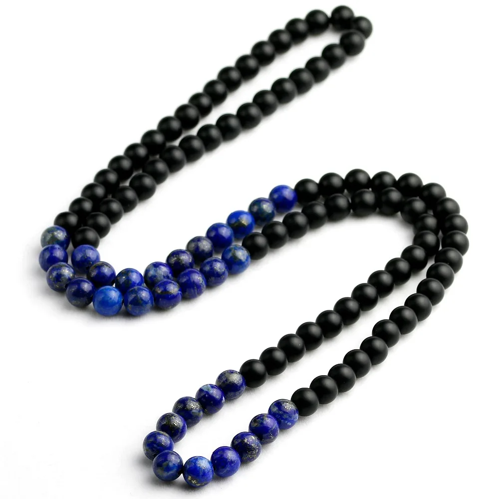 

HandmadeNatural Matte Black Onyx With Lapis lazuli Beads Necklace Blue Stone Men Necklaces Women Beaded Necklaces Energy Jewelry