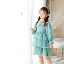 5279 кружевные буффы на рукавах, платье принцессы с вышивкой для маленьких девочек, рождественское праздничное платье для девочек,, одежда для девочек на День Благодарения